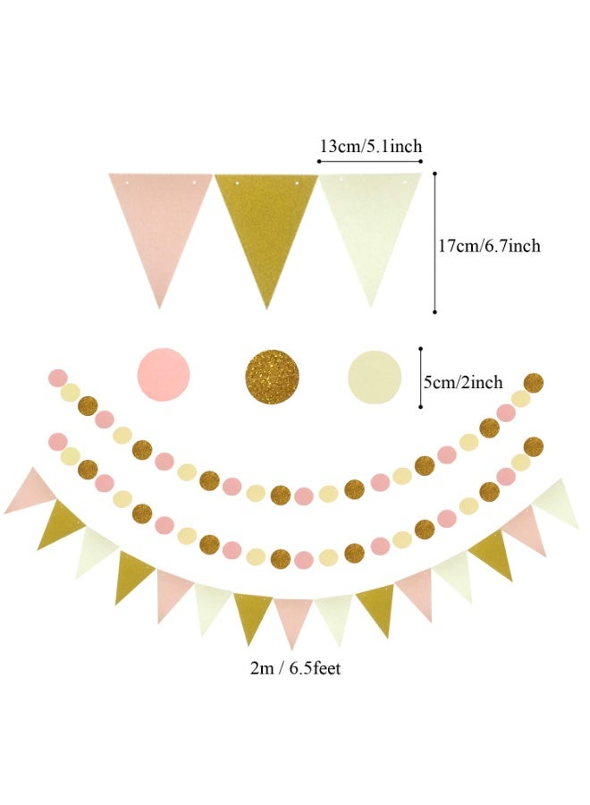 Mordely Party Decoration, 20 Pcs Pink Hanging Paper Fans, Pom Poms Flowers, Garlands String Polka Dot and Triangle Bunting Flags for Birthday Parties, Bridal Showers, Baby Showers, Wedding - Image 5